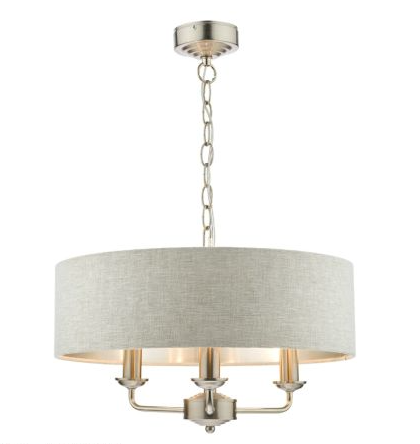 Laura Ashley Sorrento 3lt Pendant Satin Nickel With Natural Shade