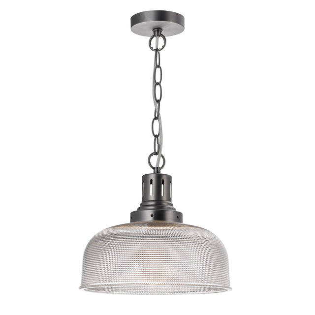 Tack 1 Light Pendant Antique Chrome Textured glass