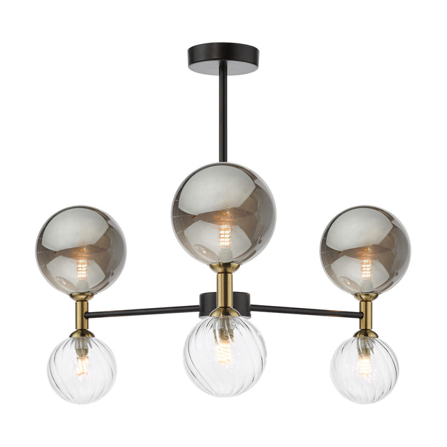 Takara 6 Light Semi-Flush Matt Black and Twisted Glass