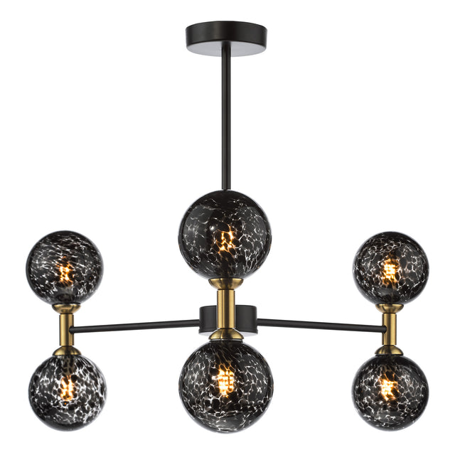 Takara 6 Light Semi-Flush Matt Black and Bronze With Black Confetti Glass