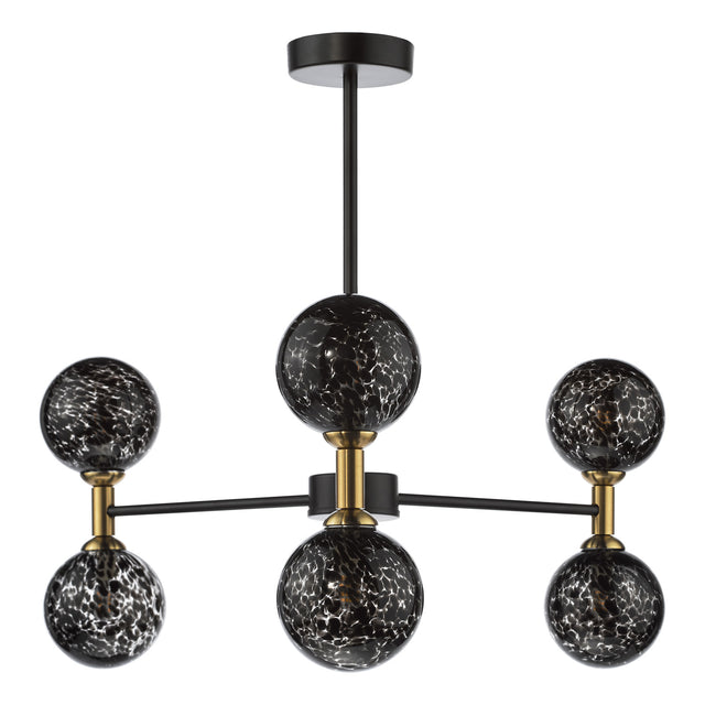 Takara 6 Light Semi-Flush Matt Black and Bronze With Black Confetti Glass