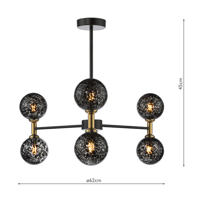 Takara 6 Light Semi-Flush Matt Black and Bronze With Black Confetti Glass