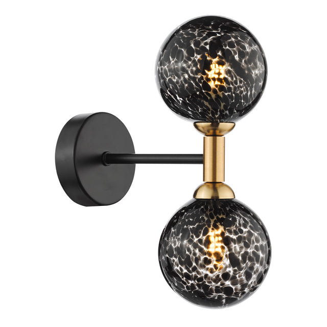 Takara 2 Light Wall Light Black With Black Confetti Glass