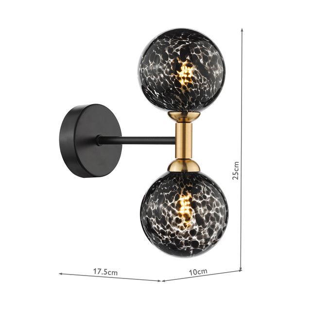 Takara 2 Light Wall Light Black With Black Confetti Glass