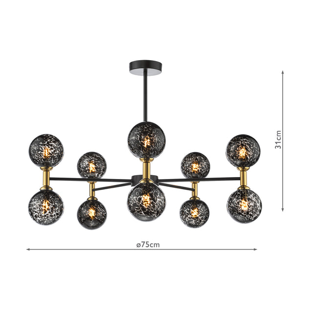 Takara 10 Light Semi-Flush Matt Black With Black Confetti Glass