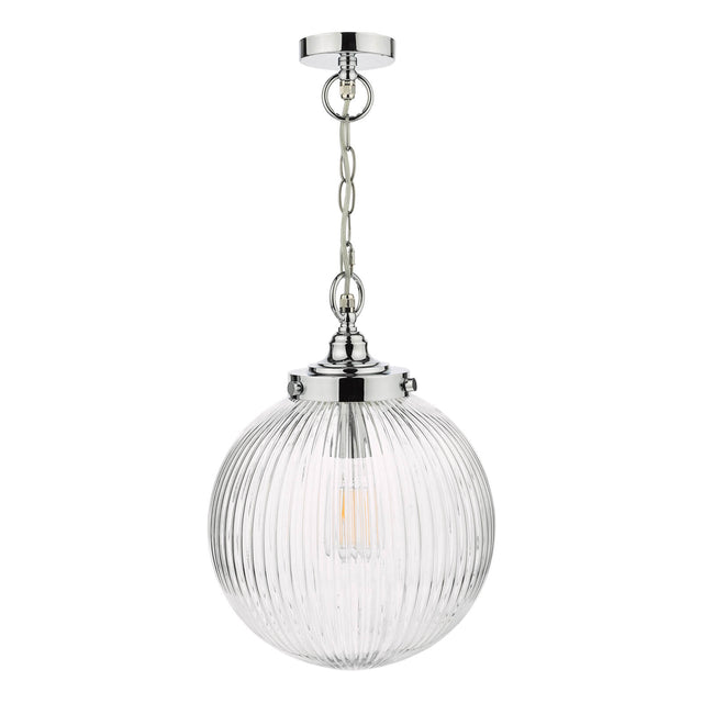 Tamara Bathroom Pendant Polished Chrome Ribbed Glass IP44