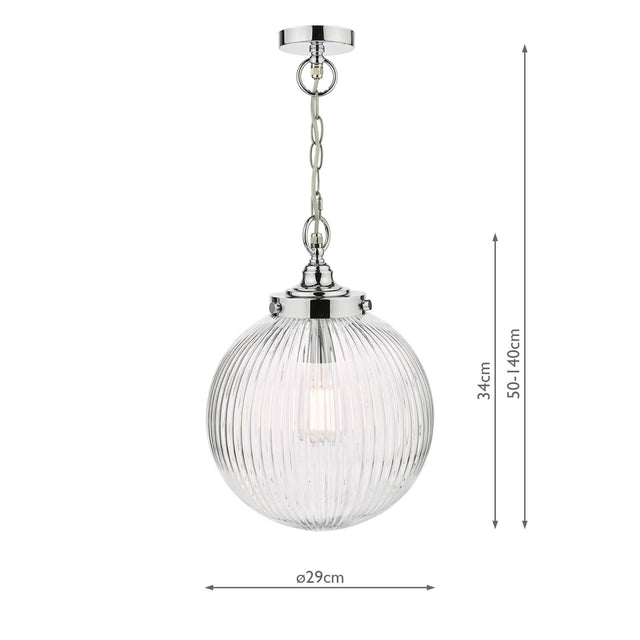 Tamara Bathroom Pendant Polished Chrome Ribbed Glass IP44