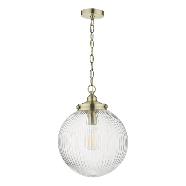 Tamara 1 Light Single Pendant Antique Brass Ribbed Glass