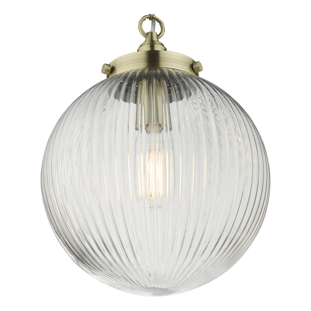 Tamara 1 Light Single Pendant Antique Brass Ribbed Glass