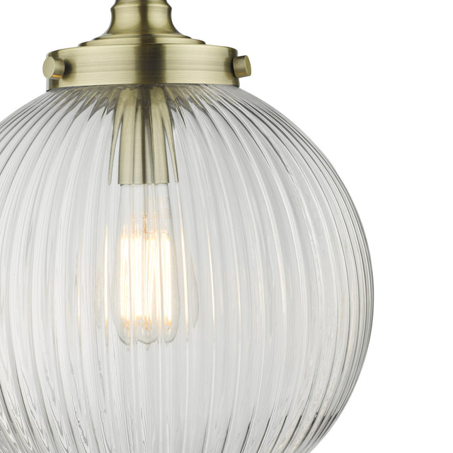 Tamara 1 Light Single Pendant Antique Brass Ribbed Glass