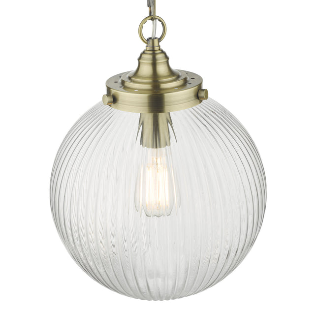 Tamara 1 Light Single Pendant Antique Brass Ribbed Glass