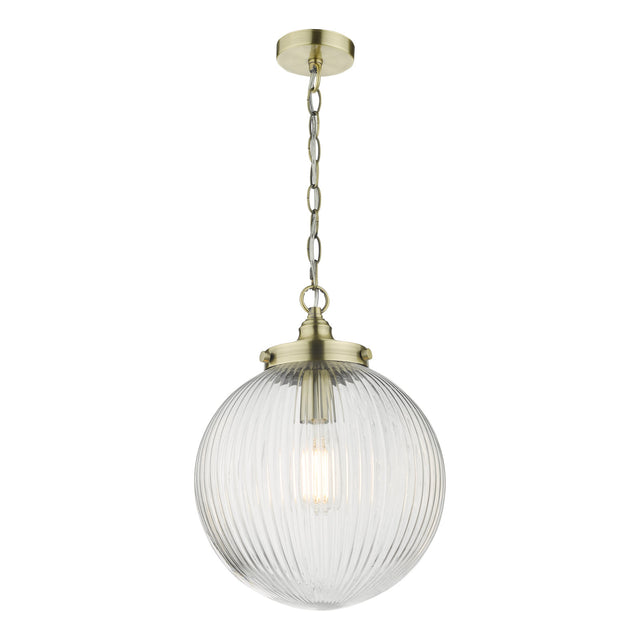 Tamara 1 Light Single Pendant Antique Brass Ribbed Glass