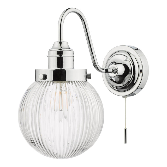 Tamara Bathroom Wall Light Polished Chrome Ribbed Glass IP44