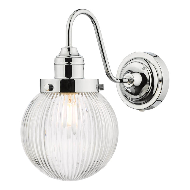 Tamara Bathroom Wall Light Polished Chrome Ribbed Glass IP44