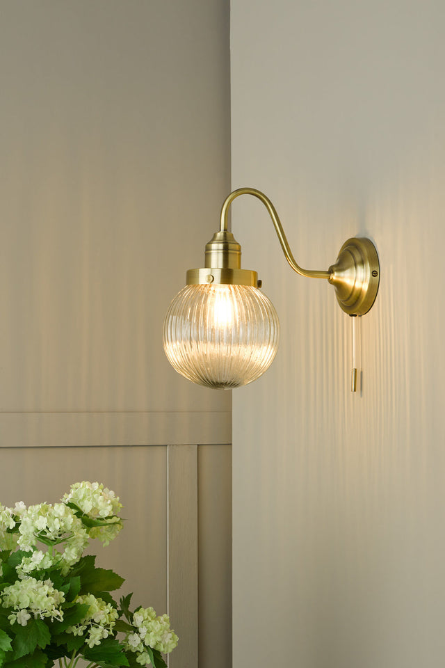 Tamara Wall Light Antique Brass Ribbed Glass