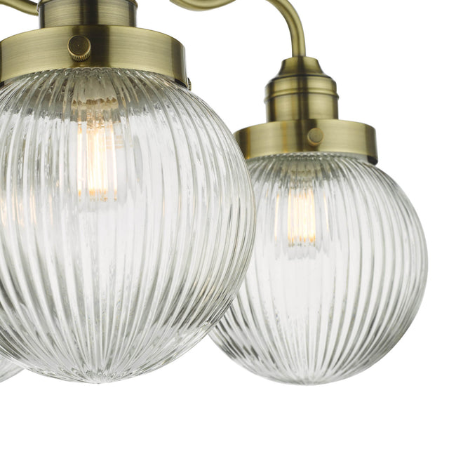 Tamara 3 Light Bathroom Semi Flush Antique Brass Ribbed Glass IP44