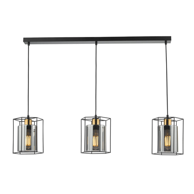 Tatum 3 Light Bar Pendant Matt Black and Smoked Glass