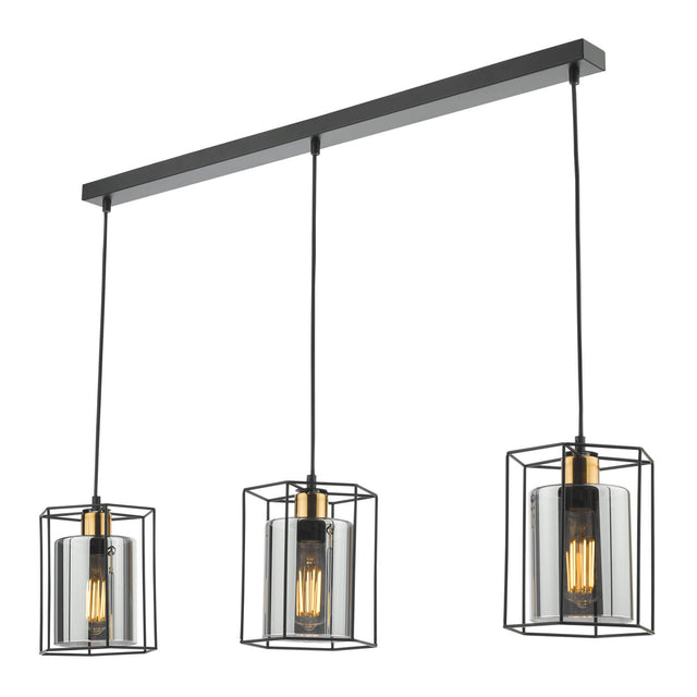 Tatum 3 Light Bar Pendant Matt Black and Smoked Glass