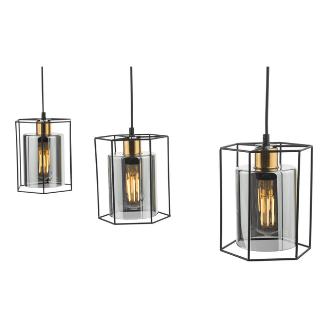 Tatum 3 Light Bar Pendant Matt Black and Smoked Glass