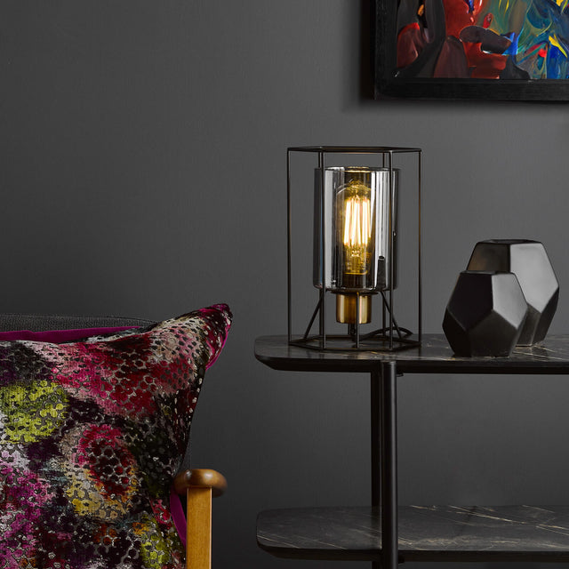 Tatum Table Lamp Matt Black and Smoked Glass