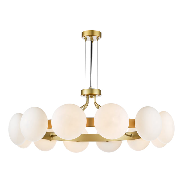 Tauri 12 Light Pendant Matt Gold and Opal Glass