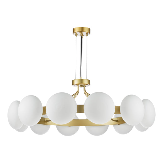 Tauri 12 Light Pendant Matt Gold and Opal Glass