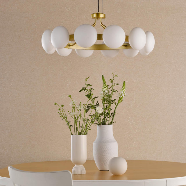 Tauri 12 Light Pendant Matt Gold and Opal Glass