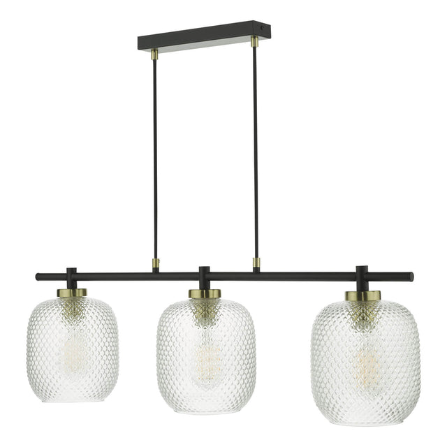 Tehya 3 Light Bar Pendant Matt Black Textured Glass