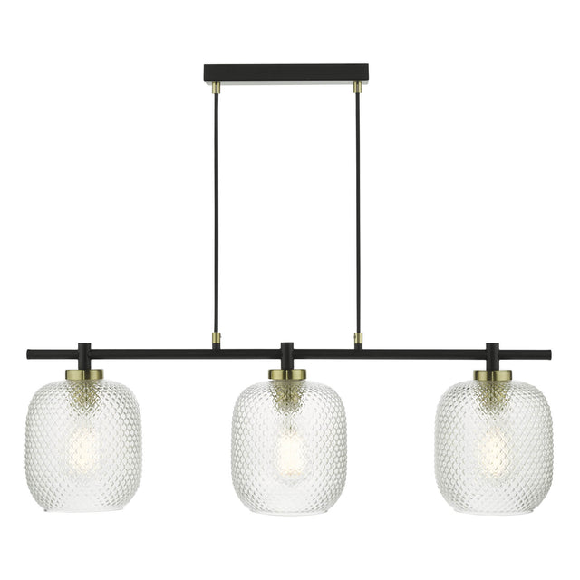 Tehya 3 Light Bar Pendant Matt Black Textured Glass