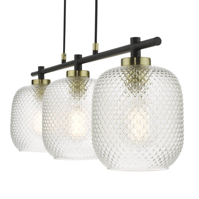 Tehya 3 Light Bar Pendant Matt Black Textured Glass