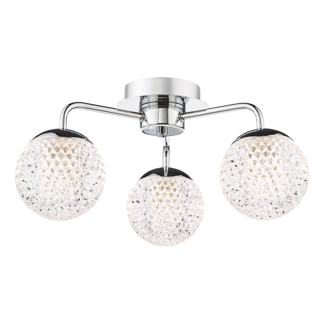 Teva 3 Light Semi-Flush Polished Chrome and Faceted Acrylic IP44