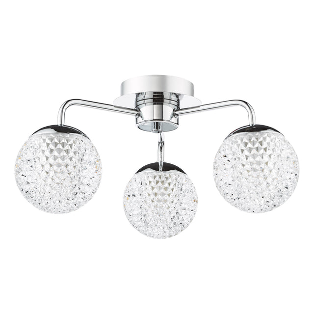 Teva 3 Light Semi-Flush Polished Chrome and Faceted Acrylic IP44