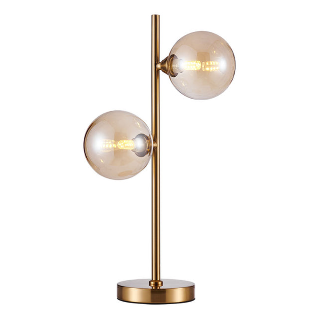 Matt Brass with Amber Globe Glass Shades TABLE LAMP