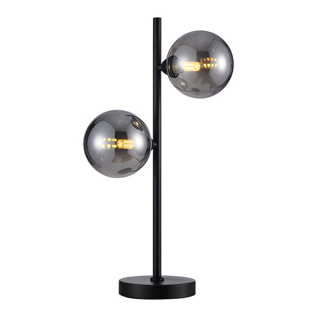 MATT BLACK TABLE LAMP C/W SMOKE GLASS GLOBES