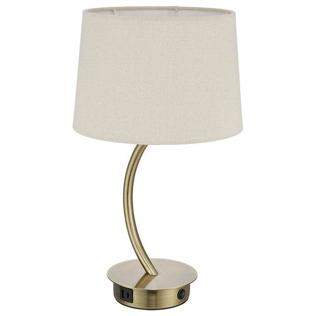 TENAYA ANT. BRASS T/L C/W OATMEAL LINEN SHADE