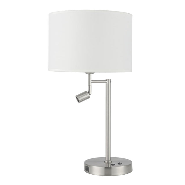 SATIN NICKEL with WHITE SHADE ASHLEY TABLE LAMP