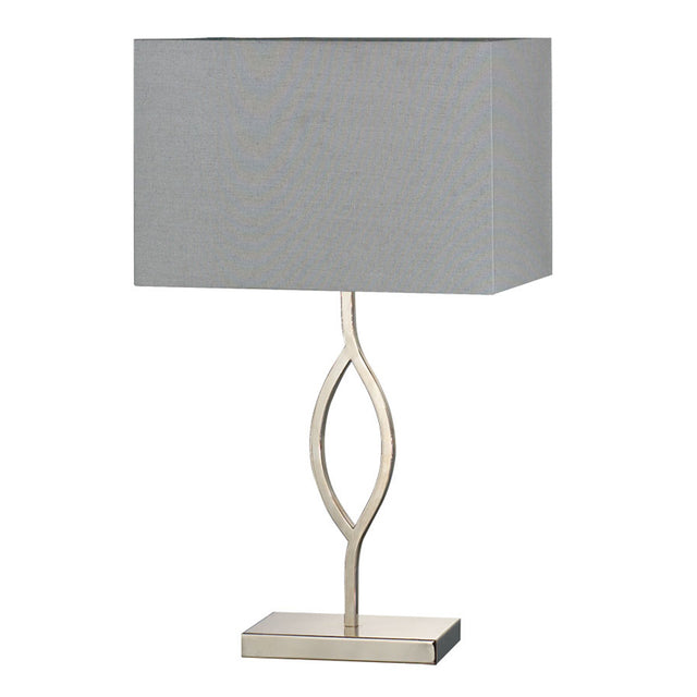 POLISHED NICKEL with GREY LINEN SHADE CASA HOME DÉCOR TABLE LAMP