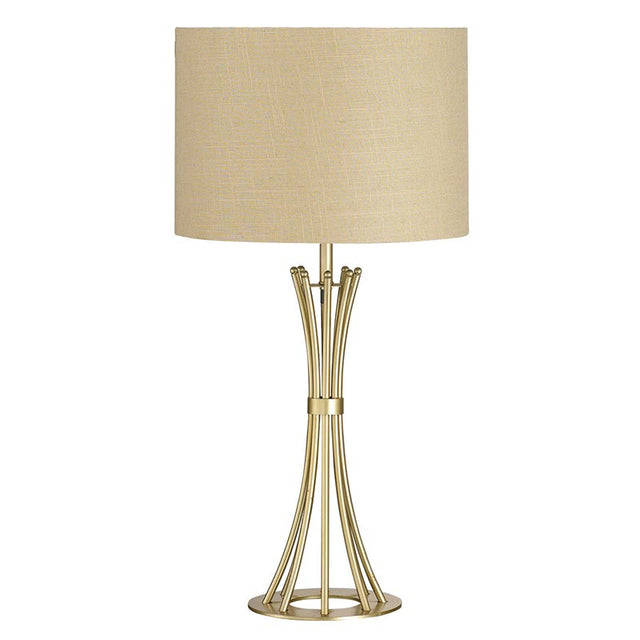 CHAMPAGNE FINISH with BEIGE LINEN SHADE TABLE LAMP