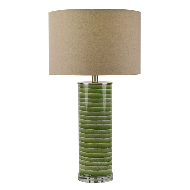 EMERALD GREEN OCEAN GLASS Lamp C/W OATMEAL SHADE