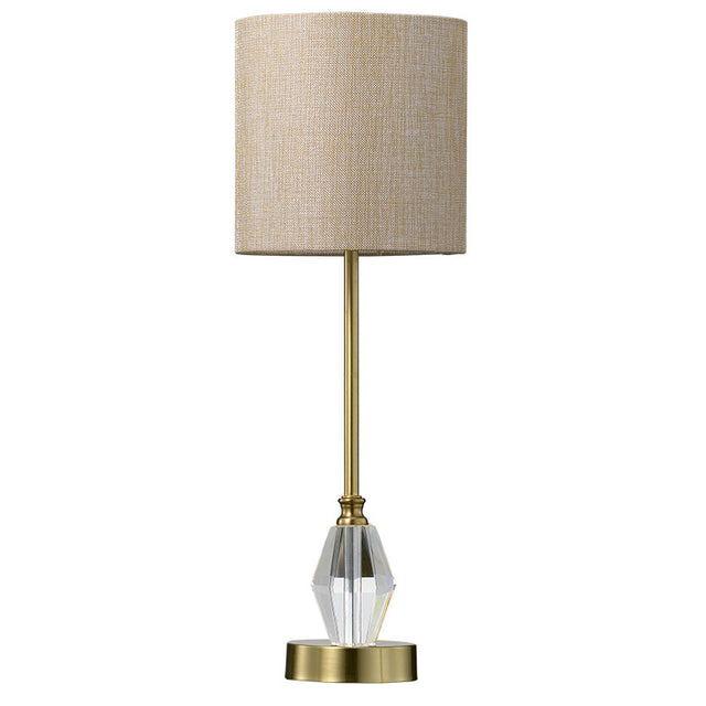 SATIN BRASS METAL/CRYSTAL C/W OATMEAL LINEN SHADE