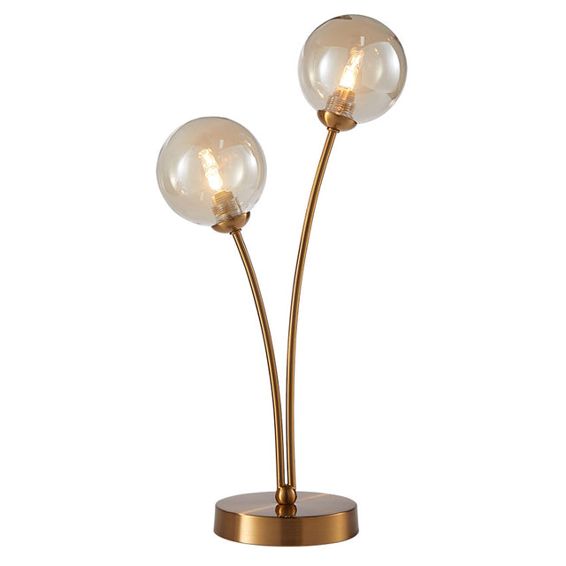 Matt Brass with Amber Globe Glass Shades TABLE LAMP