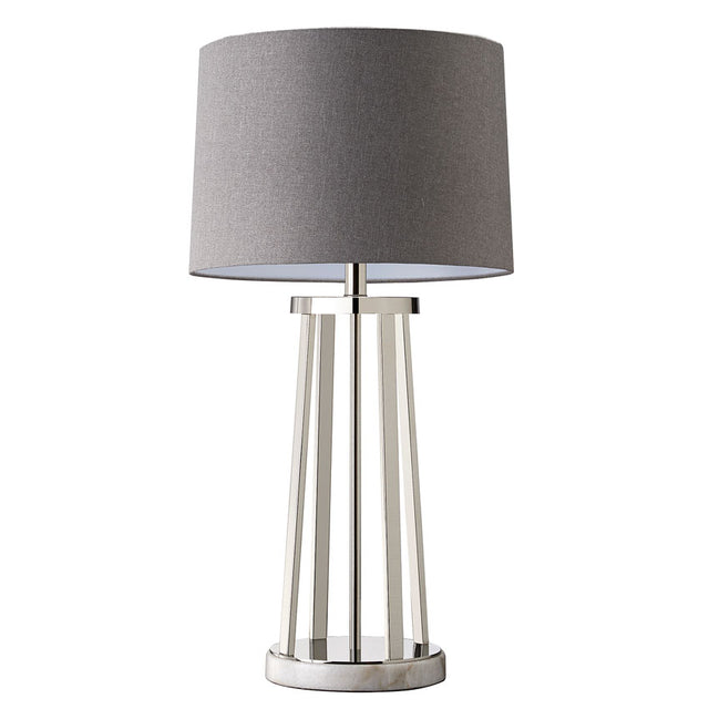 POLISHED NICKEL TABLE LAMP with GREY SHADE