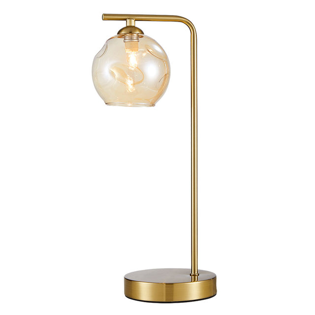 NOIDA 1L MATT BRASS C/W DIMPLED AMBER GLASS TABLE LAMP