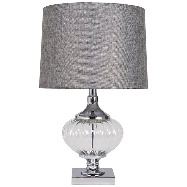 POLISHED NICKEL with GREY LINEN SHADE CASA CLASSIC TABLE LAMP