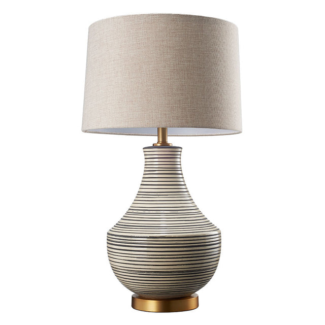 MODERN BEIGE CERAMIC TABLE LAMP C/W OATMEAL SHADE