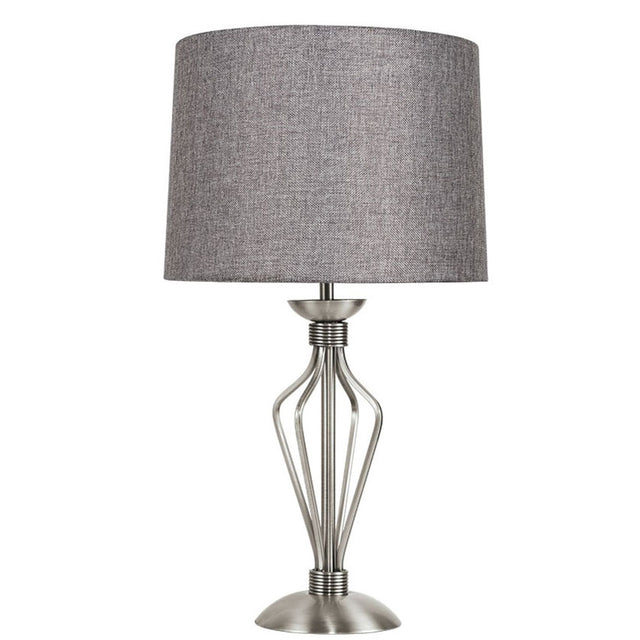 SATIN NICKEL TABLE LAMP C/W GREY SHADE