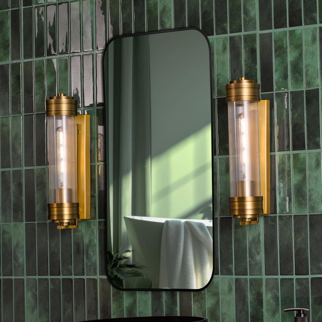 Tommaso Bathroom Wall Light Antique Bronze and Ribbed Glass IP44