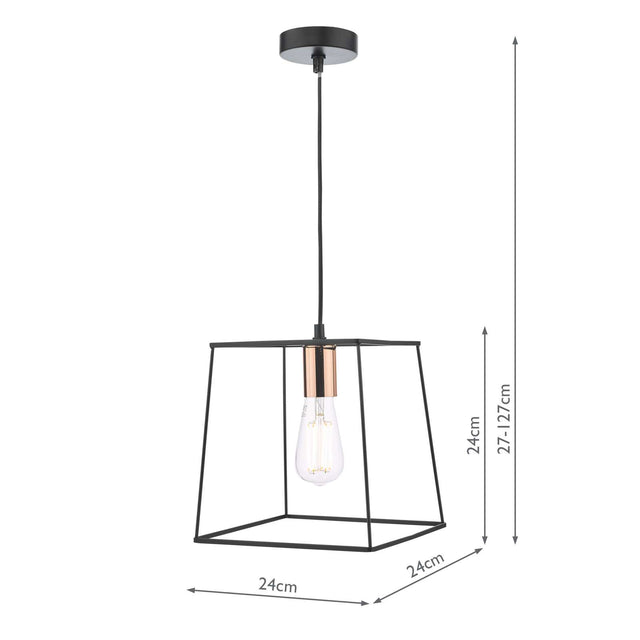 Tower 1 Light Single Pendant Matt Black Copper