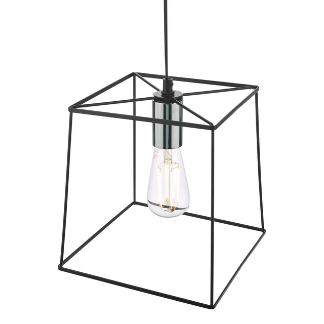 Tower 1 Light Single Pendant Matt Black Polished Chrome