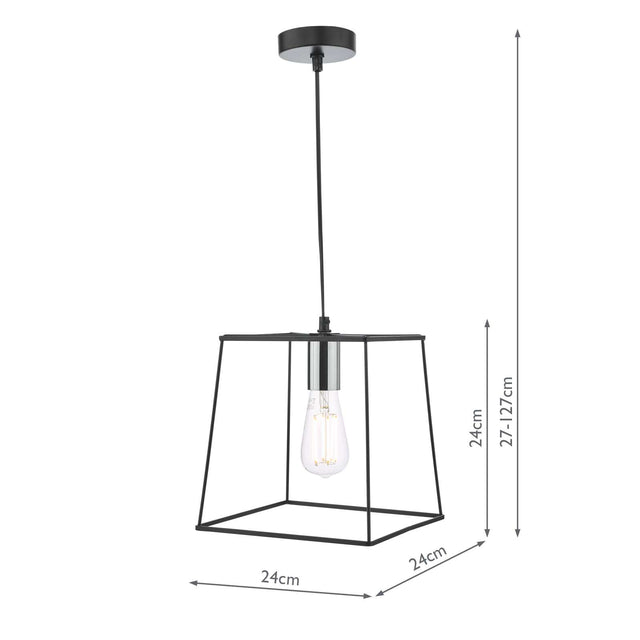 Tower 1 Light Single Pendant Matt Black Polished Chrome